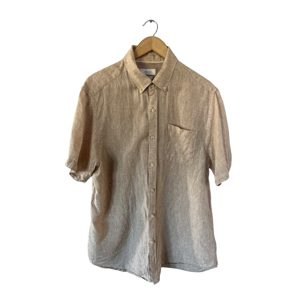 Porter & Ash Light Brown Short Sleeve Linen Button Down Shirt XL